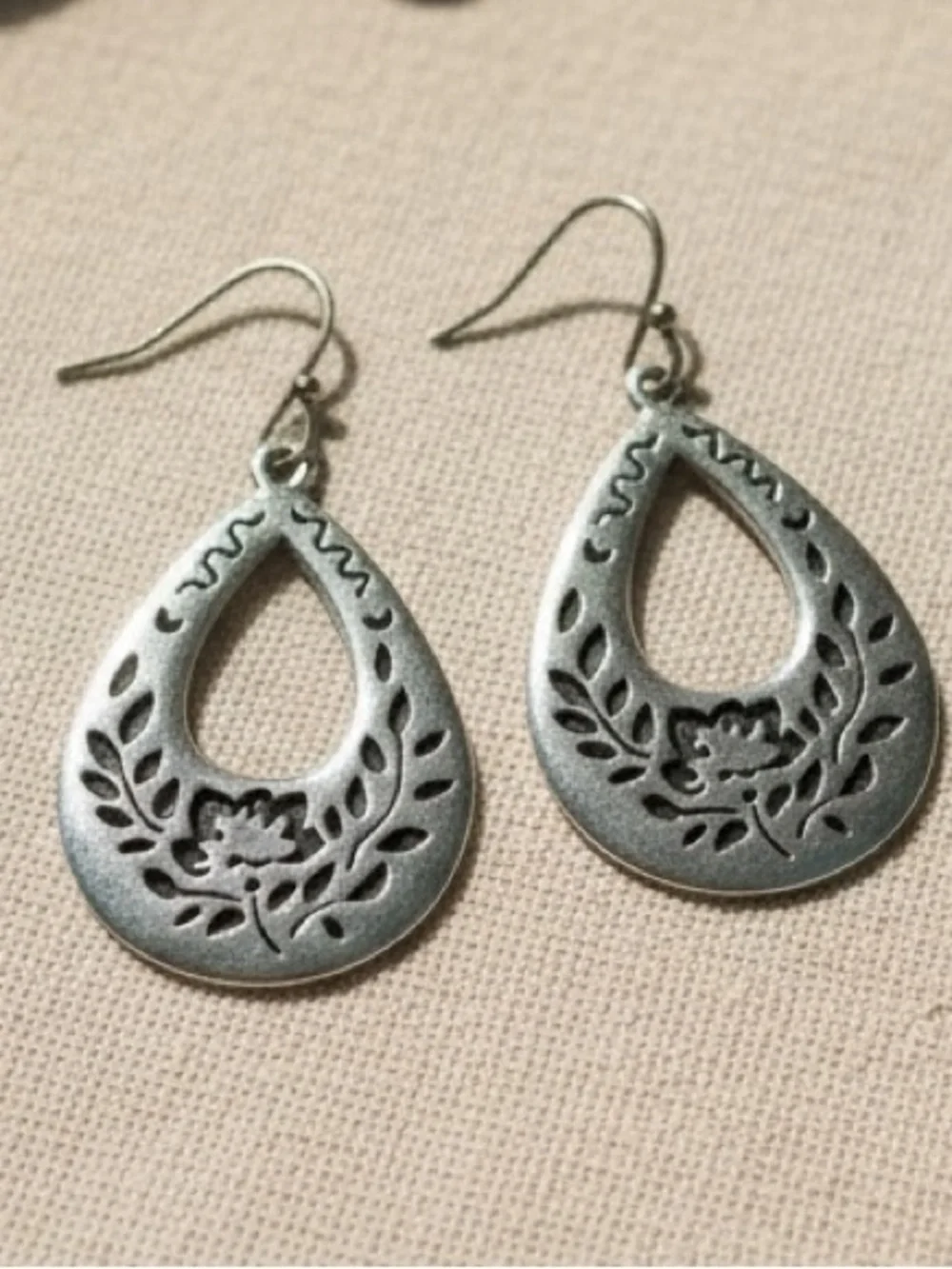 Artisan Silver Floral Teardrop Earrings
